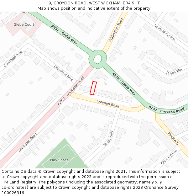 9, CROYDON ROAD, WEST WICKHAM, BR4 9HT: Location map and indicative extent of plot