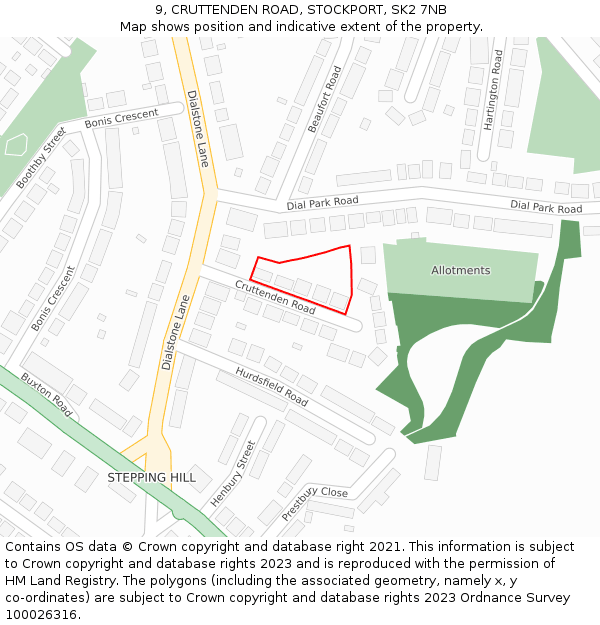9, CRUTTENDEN ROAD, STOCKPORT, SK2 7NB: Location map and indicative extent of plot