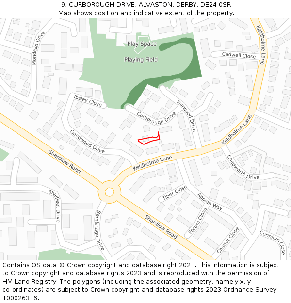 9, CURBOROUGH DRIVE, ALVASTON, DERBY, DE24 0SR: Location map and indicative extent of plot