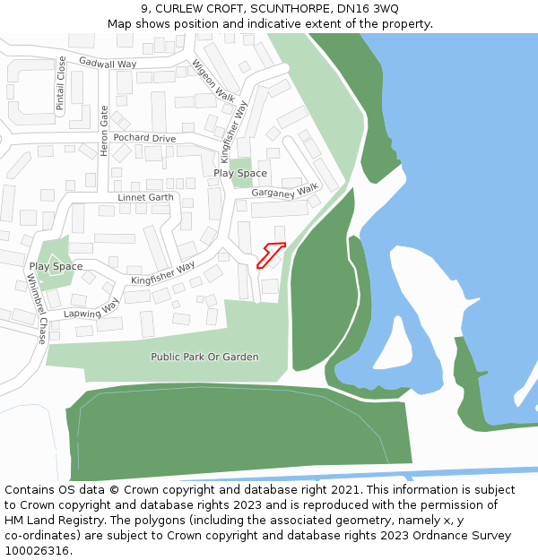 9, CURLEW CROFT, SCUNTHORPE, DN16 3WQ: Location map and indicative extent of plot