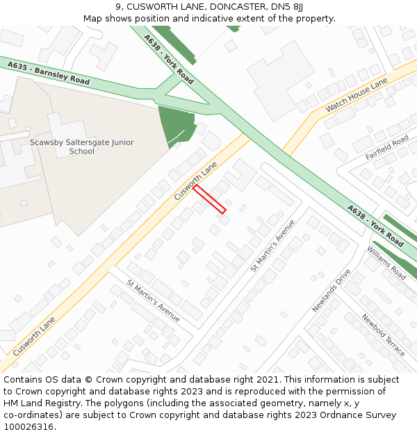 9, CUSWORTH LANE, DONCASTER, DN5 8JJ: Location map and indicative extent of plot