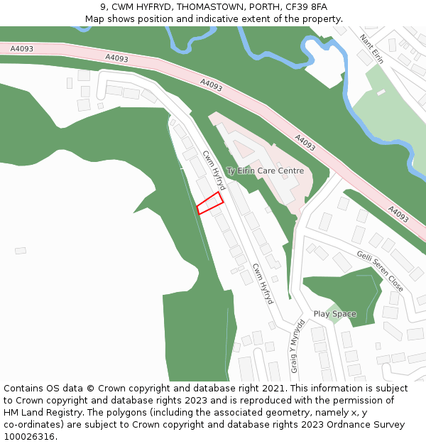 9, CWM HYFRYD, THOMASTOWN, PORTH, CF39 8FA: Location map and indicative extent of plot