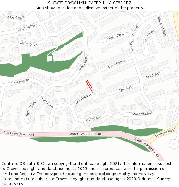 9, CWRT DRAW LLYN, CAERPHILLY, CF83 1RZ: Location map and indicative extent of plot