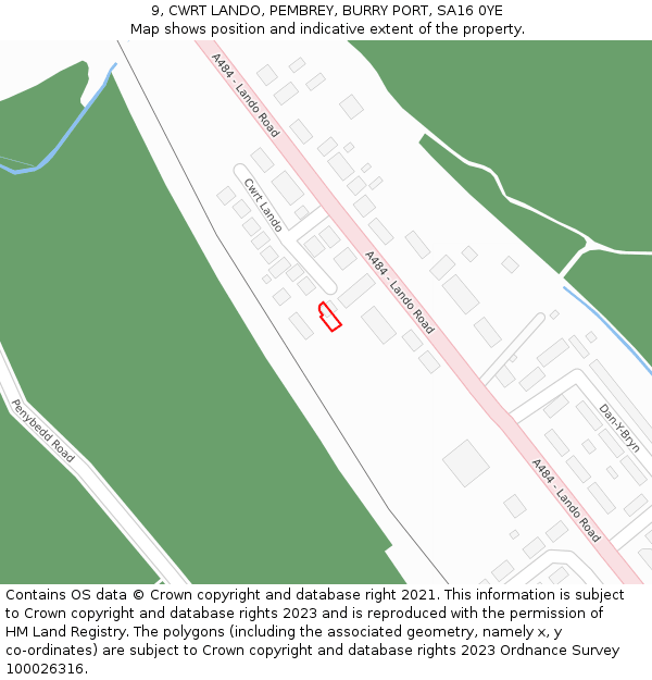 9, CWRT LANDO, PEMBREY, BURRY PORT, SA16 0YE: Location map and indicative extent of plot