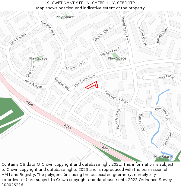 9, CWRT NANT Y FELIN, CAERPHILLY, CF83 1TP: Location map and indicative extent of plot