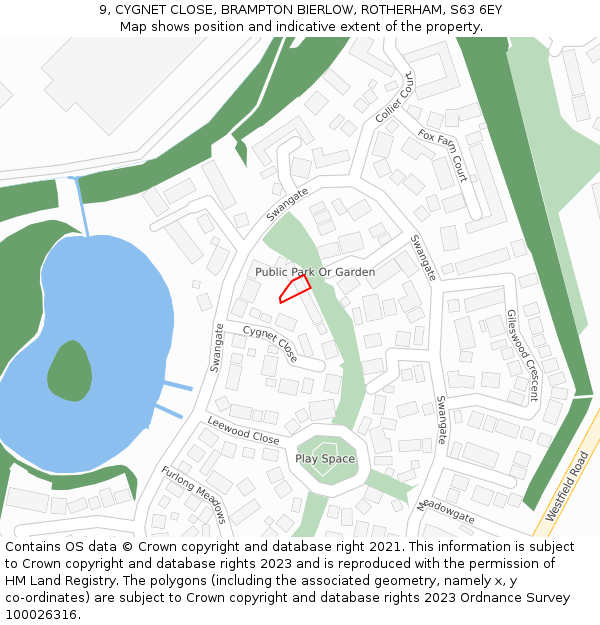 9, CYGNET CLOSE, BRAMPTON BIERLOW, ROTHERHAM, S63 6EY: Location map and indicative extent of plot