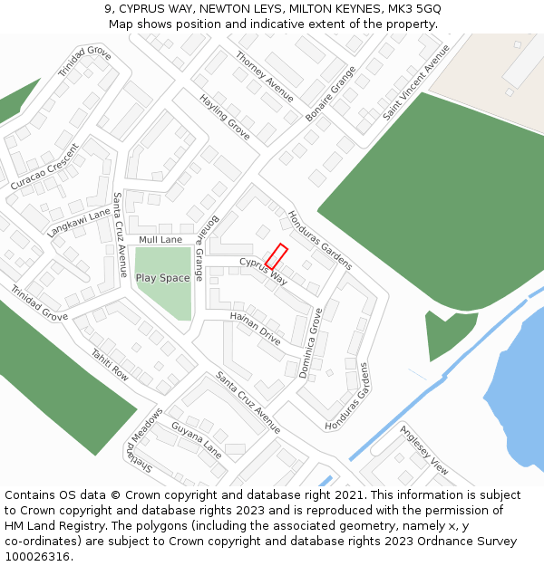 9, CYPRUS WAY, NEWTON LEYS, MILTON KEYNES, MK3 5GQ: Location map and indicative extent of plot