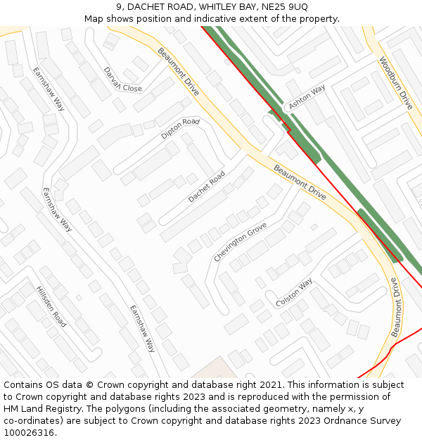 9, DACHET ROAD, WHITLEY BAY, NE25 9UQ: Location map and indicative extent of plot