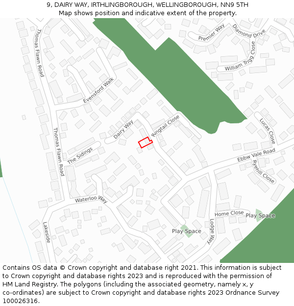 9, DAIRY WAY, IRTHLINGBOROUGH, WELLINGBOROUGH, NN9 5TH: Location map and indicative extent of plot