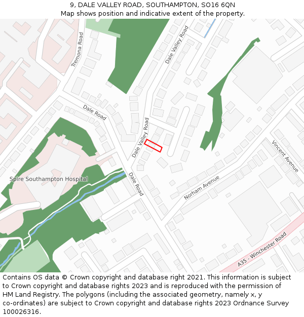 9, DALE VALLEY ROAD, SOUTHAMPTON, SO16 6QN: Location map and indicative extent of plot