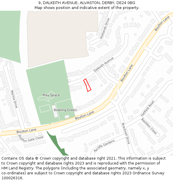 9, DALKEITH AVENUE, ALVASTON, DERBY, DE24 0BG: Location map and indicative extent of plot