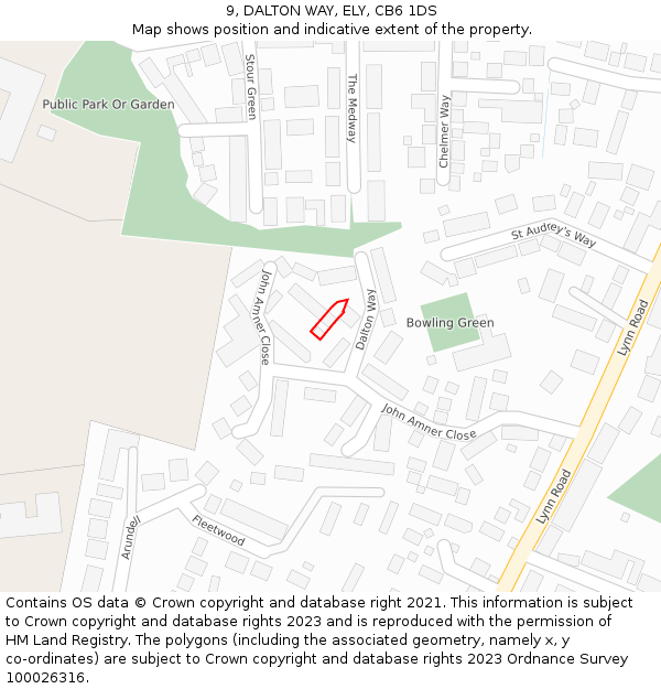 9, DALTON WAY, ELY, CB6 1DS: Location map and indicative extent of plot