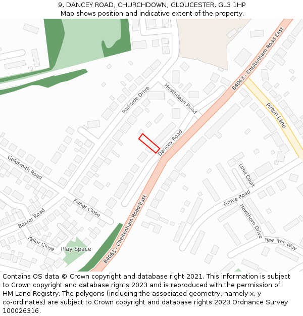 9, DANCEY ROAD, CHURCHDOWN, GLOUCESTER, GL3 1HP: Location map and indicative extent of plot