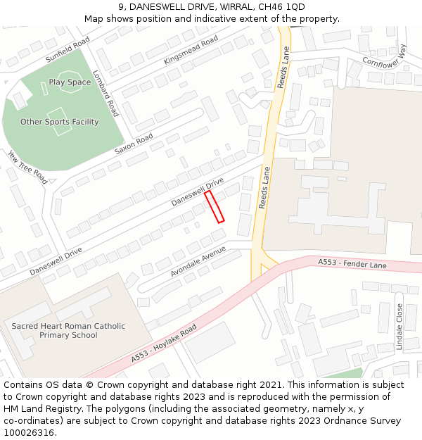 9, DANESWELL DRIVE, WIRRAL, CH46 1QD: Location map and indicative extent of plot