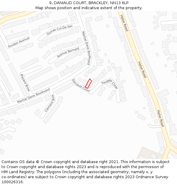 9, DANIAUD COURT, BRACKLEY, NN13 6LP: Location map and indicative extent of plot