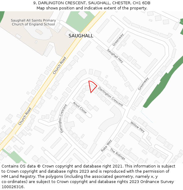 9, DARLINGTON CRESCENT, SAUGHALL, CHESTER, CH1 6DB: Location map and indicative extent of plot