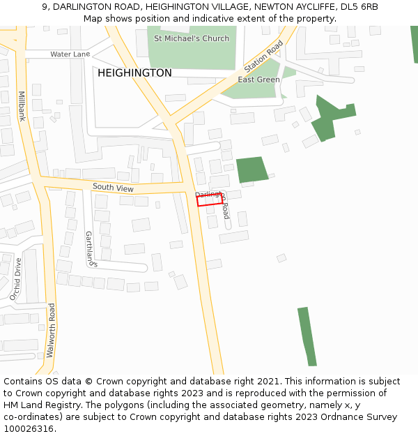 9, DARLINGTON ROAD, HEIGHINGTON VILLAGE, NEWTON AYCLIFFE, DL5 6RB: Location map and indicative extent of plot