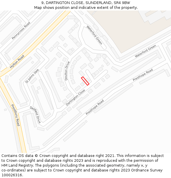9, DARTINGTON CLOSE, SUNDERLAND, SR4 9BW: Location map and indicative extent of plot