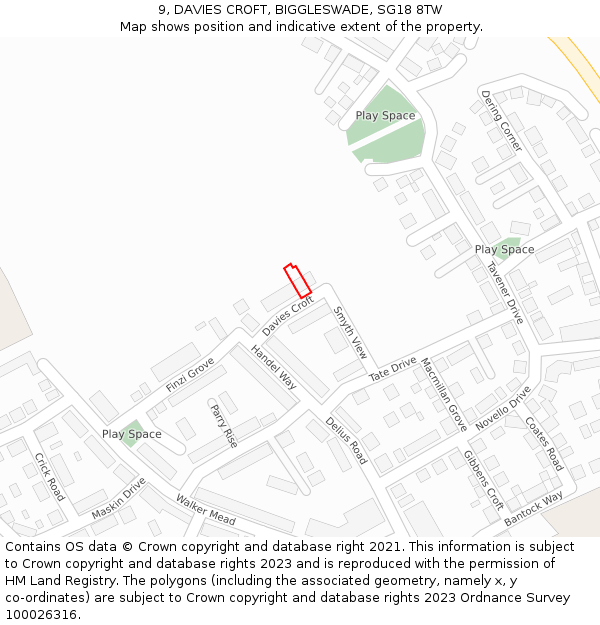 9, DAVIES CROFT, BIGGLESWADE, SG18 8TW: Location map and indicative extent of plot