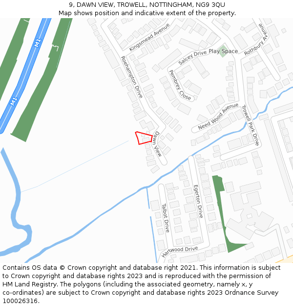 9, DAWN VIEW, TROWELL, NOTTINGHAM, NG9 3QU: Location map and indicative extent of plot