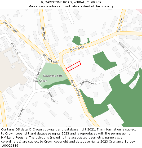 9, DAWSTONE ROAD, WIRRAL, CH60 4RP: Location map and indicative extent of plot