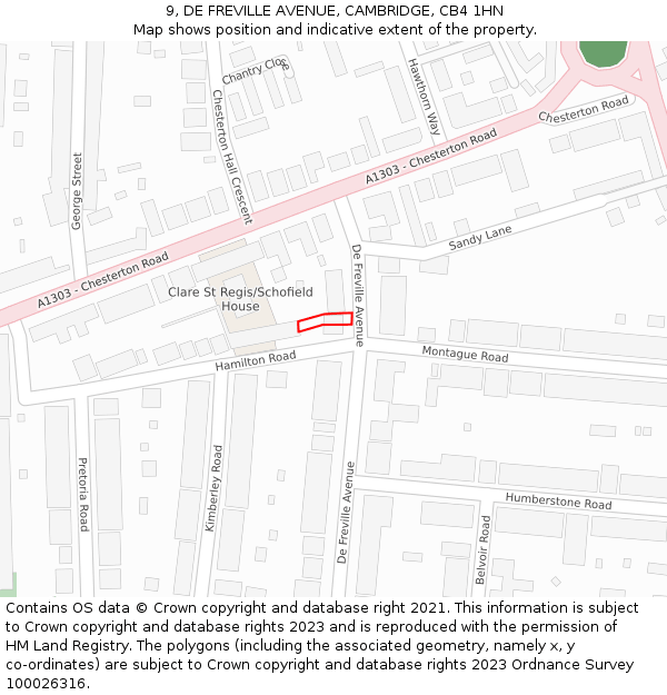 9, DE FREVILLE AVENUE, CAMBRIDGE, CB4 1HN: Location map and indicative extent of plot