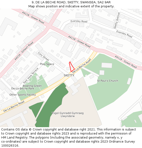 9, DE LA BECHE ROAD, SKETTY, SWANSEA, SA2 9AR: Location map and indicative extent of plot