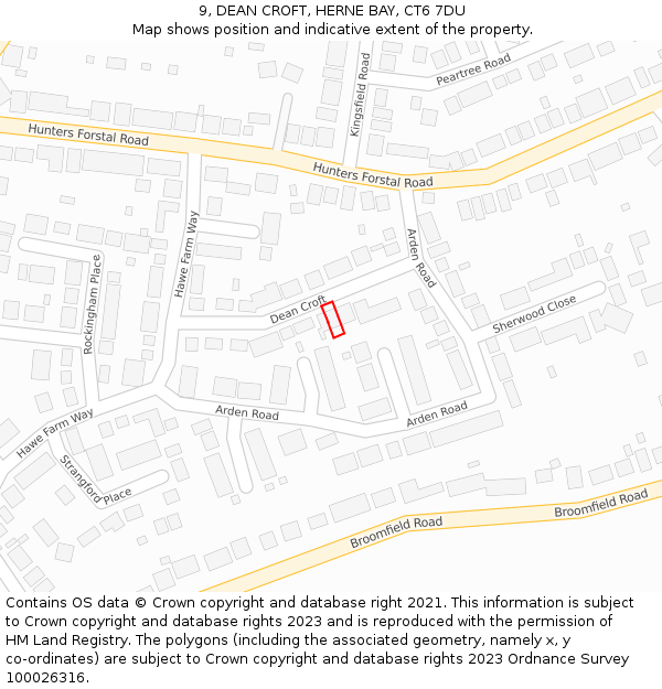 9, DEAN CROFT, HERNE BAY, CT6 7DU: Location map and indicative extent of plot