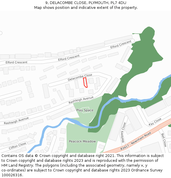 9, DELACOMBE CLOSE, PLYMOUTH, PL7 4DU: Location map and indicative extent of plot