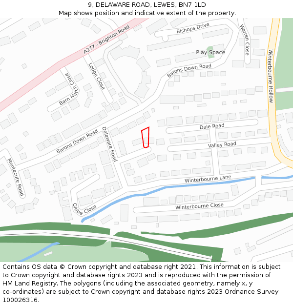 9, DELAWARE ROAD, LEWES, BN7 1LD: Location map and indicative extent of plot
