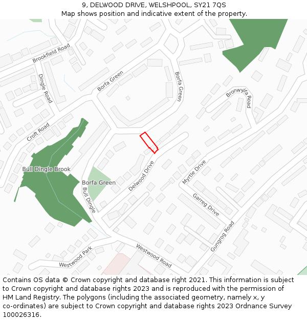 9, DELWOOD DRIVE, WELSHPOOL, SY21 7QS: Location map and indicative extent of plot