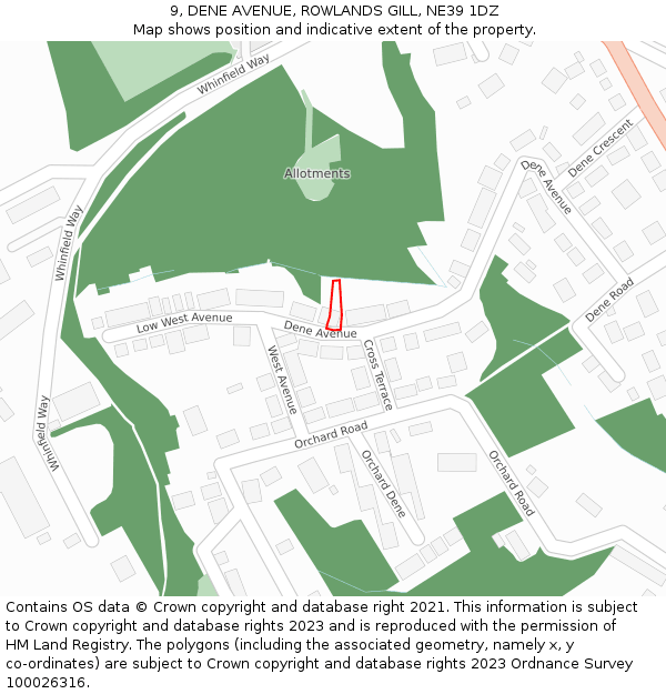 9, DENE AVENUE, ROWLANDS GILL, NE39 1DZ: Location map and indicative extent of plot