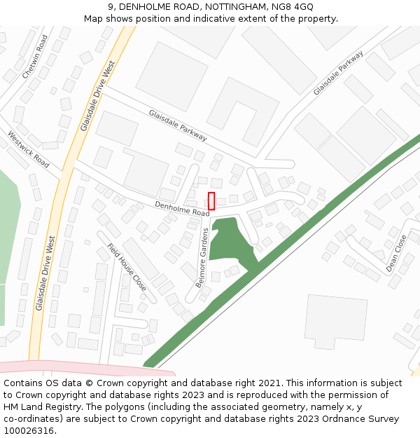 9, DENHOLME ROAD, NOTTINGHAM, NG8 4GQ: Location map and indicative extent of plot