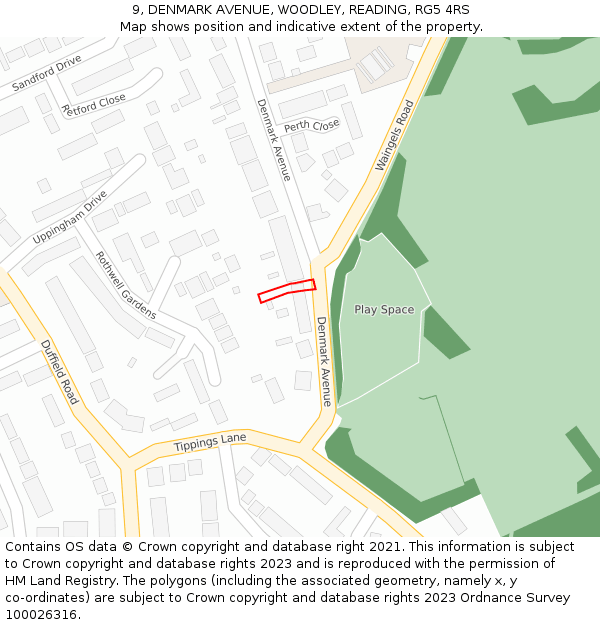 9, DENMARK AVENUE, WOODLEY, READING, RG5 4RS: Location map and indicative extent of plot