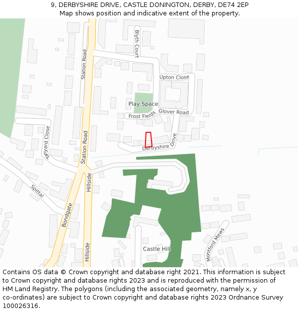 9, DERBYSHIRE DRIVE, CASTLE DONINGTON, DERBY, DE74 2EP: Location map and indicative extent of plot