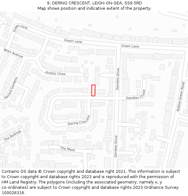 9, DERING CRESCENT, LEIGH-ON-SEA, SS9 5RD: Location map and indicative extent of plot