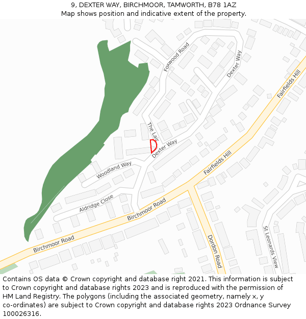 9, DEXTER WAY, BIRCHMOOR, TAMWORTH, B78 1AZ: Location map and indicative extent of plot