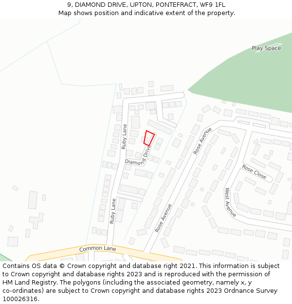 9, DIAMOND DRIVE, UPTON, PONTEFRACT, WF9 1FL: Location map and indicative extent of plot