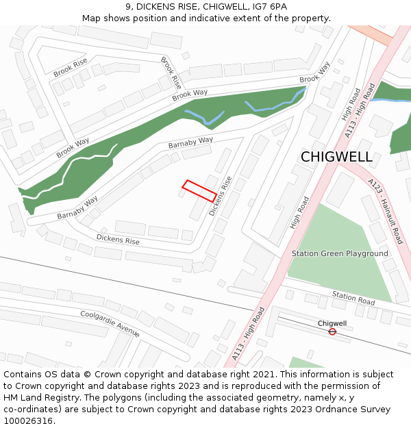 9, DICKENS RISE, CHIGWELL, IG7 6PA: Location map and indicative extent of plot