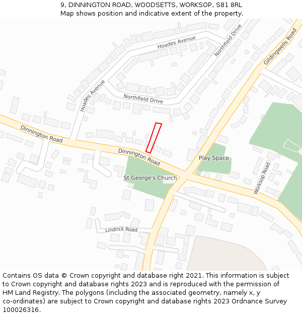 9, DINNINGTON ROAD, WOODSETTS, WORKSOP, S81 8RL: Location map and indicative extent of plot