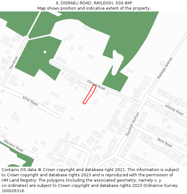 9, DISRAELI ROAD, RAYLEIGH, SS6 8XP: Location map and indicative extent of plot