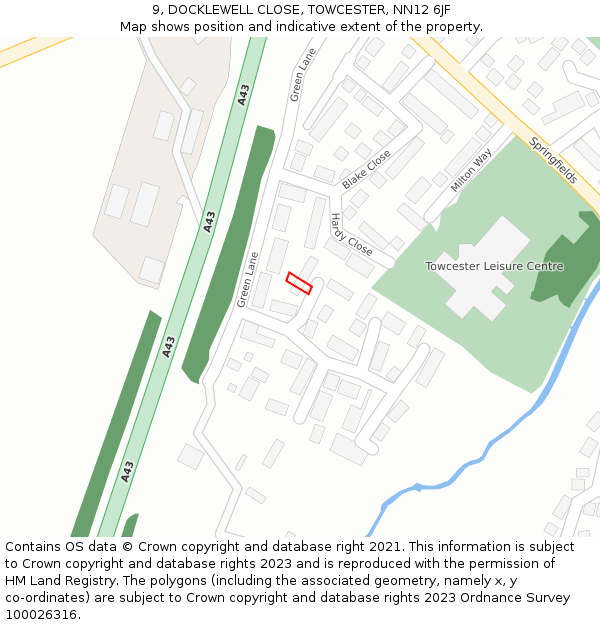 9, DOCKLEWELL CLOSE, TOWCESTER, NN12 6JF: Location map and indicative extent of plot