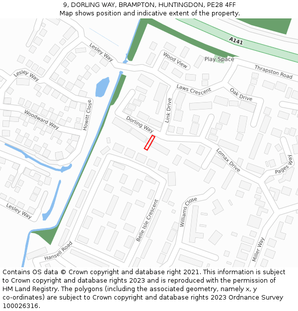 9, DORLING WAY, BRAMPTON, HUNTINGDON, PE28 4FF: Location map and indicative extent of plot
