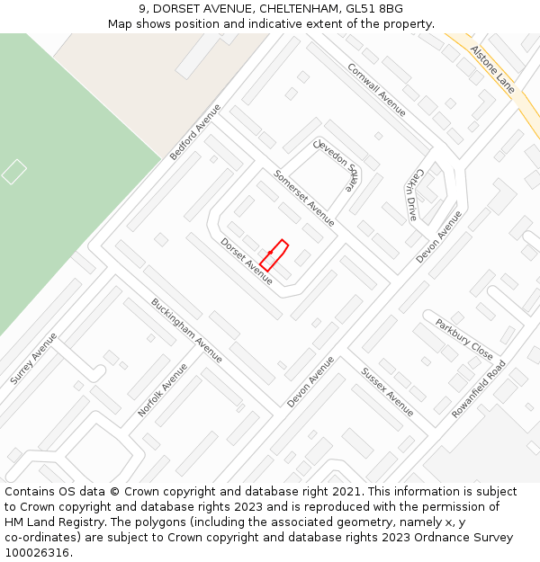 9, DORSET AVENUE, CHELTENHAM, GL51 8BG: Location map and indicative extent of plot