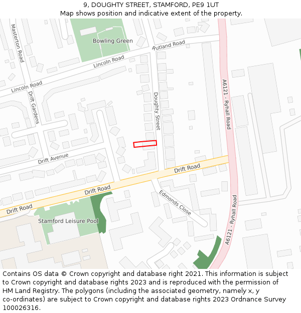 9, DOUGHTY STREET, STAMFORD, PE9 1UT: Location map and indicative extent of plot