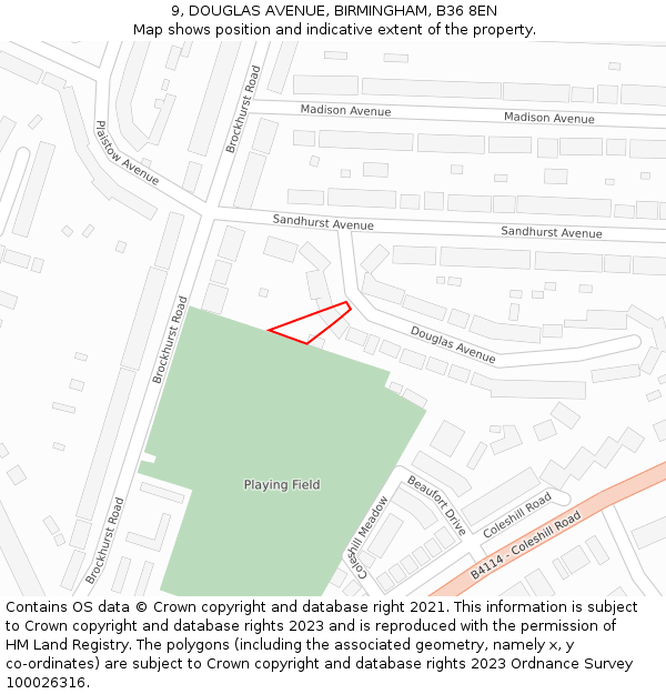 9, DOUGLAS AVENUE, BIRMINGHAM, B36 8EN: Location map and indicative extent of plot