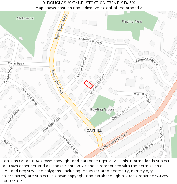 9, DOUGLAS AVENUE, STOKE-ON-TRENT, ST4 5JX: Location map and indicative extent of plot