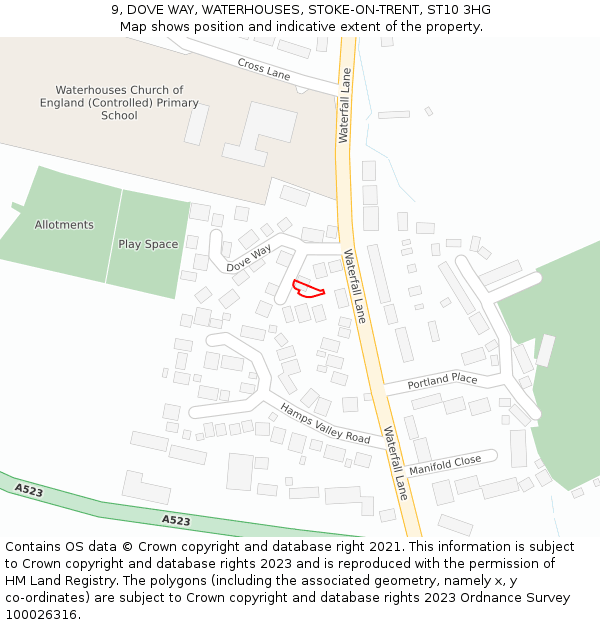 9, DOVE WAY, WATERHOUSES, STOKE-ON-TRENT, ST10 3HG: Location map and indicative extent of plot