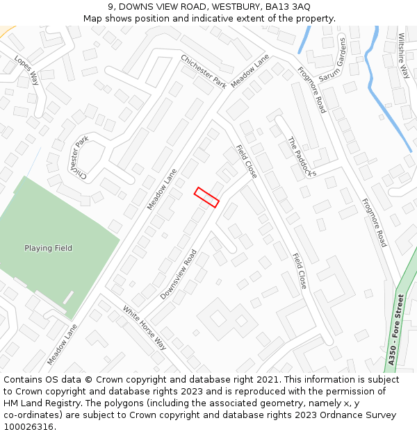 9, DOWNS VIEW ROAD, WESTBURY, BA13 3AQ: Location map and indicative extent of plot