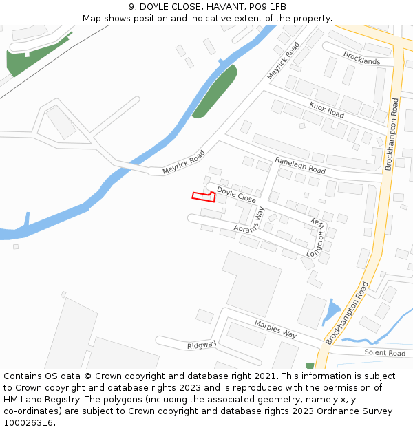 9, DOYLE CLOSE, HAVANT, PO9 1FB: Location map and indicative extent of plot